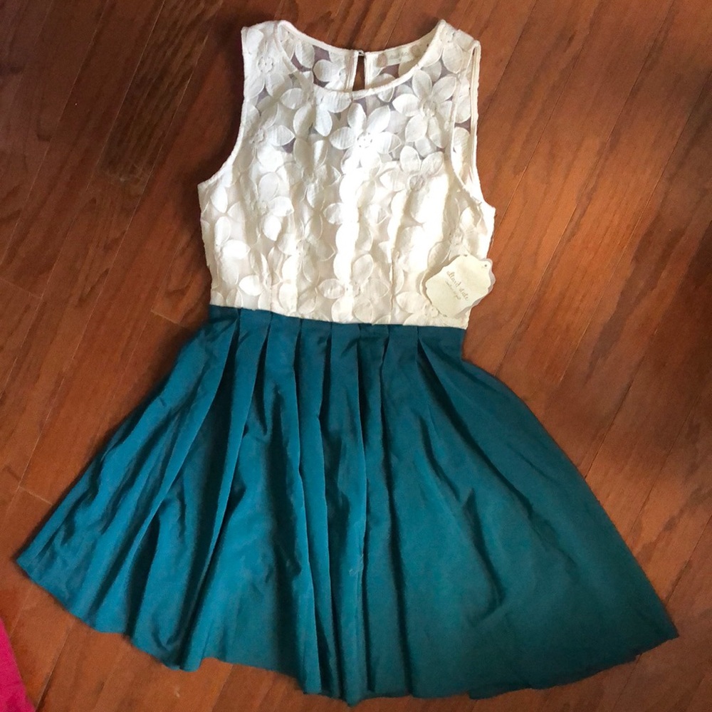 Altar’d State Dark Teal and Cream Lace Dress